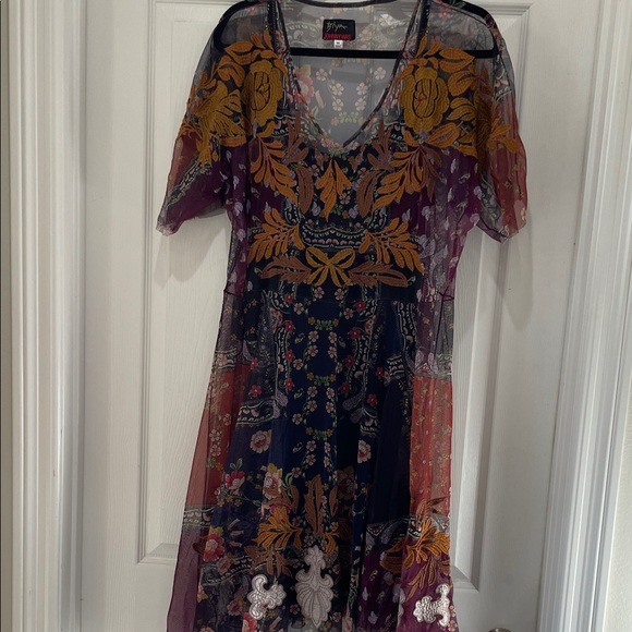 Johnny Was Mesh Overlay Jovie Embroidered Midi Dress - Picture 4 of 10